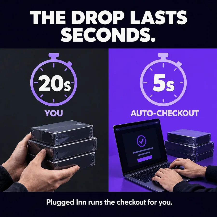 Two stopwatches, 20 seconds for you and 5 seconds for auto-checkout. Text: The drop lasts seconds.